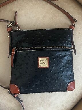 Dooney & Bourke Ostrich Letter Carrier Crossbody Bag Black/Brown Leather Travel